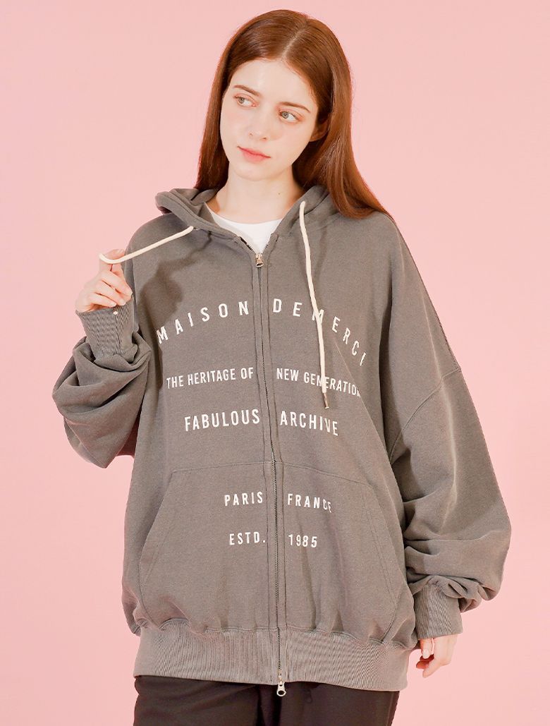 UNISEX 빈티지 로고 피그먼트 후드 집업 차콜(FCF1ZP324M)