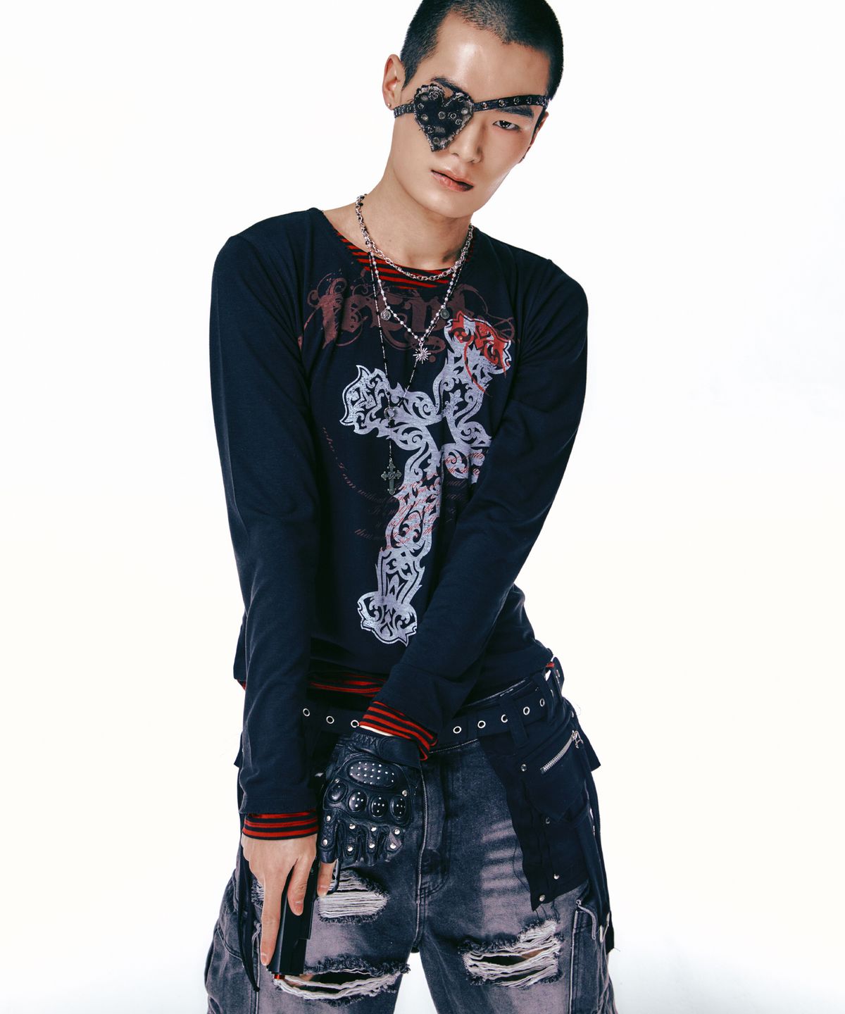 레씨토(LECYTO) Xenon Cross Stripe T-Shirt_[Black]