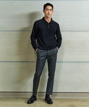 울 블랜디드 본딩팬츠_그레이글렌체크