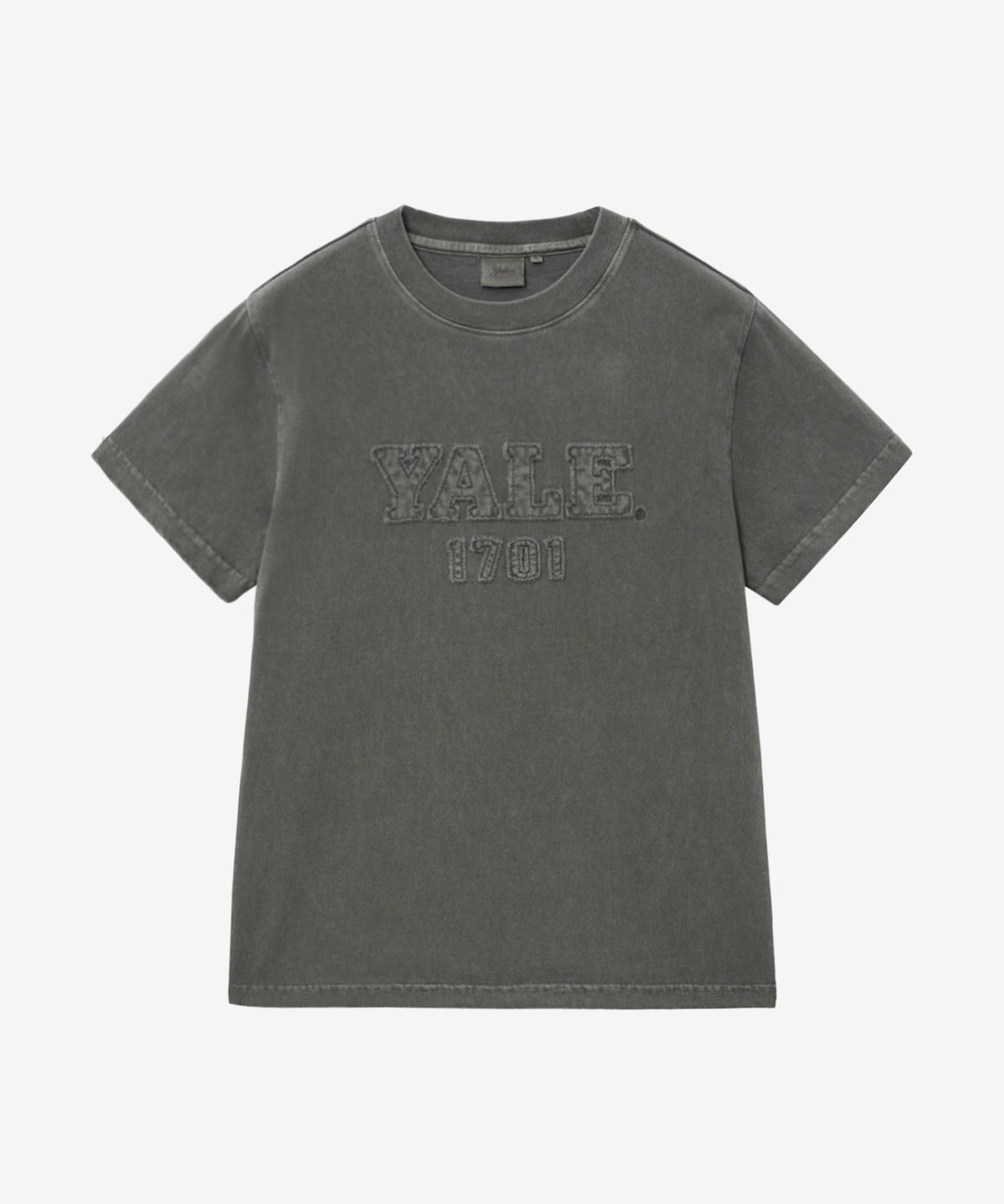 예일(YALE) 우먼즈 피그먼트 아플리케 티셔츠_차콜