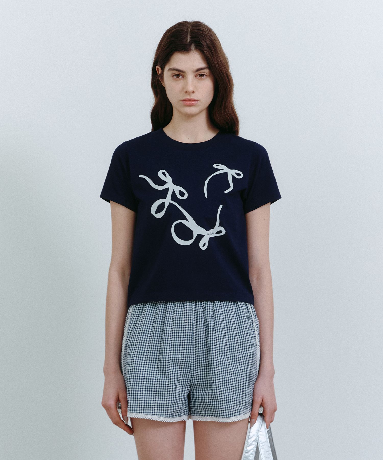 [FALLETT] Flowing Ribbon Crop Short Sleeve T-Shirt /追跡付 MUSINSA | FALLETT Flowing Ribbon Crop Short Sleeve T-Shirt Navy