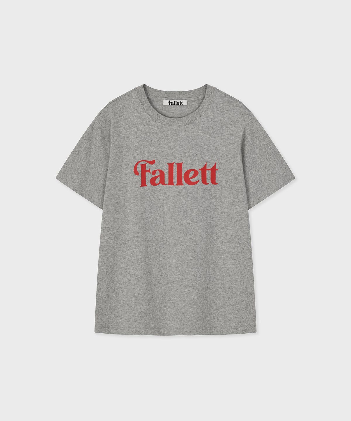 팔렛(FALLETT) 스토리 로고 에센셜 반팔티 멜란지 그레이