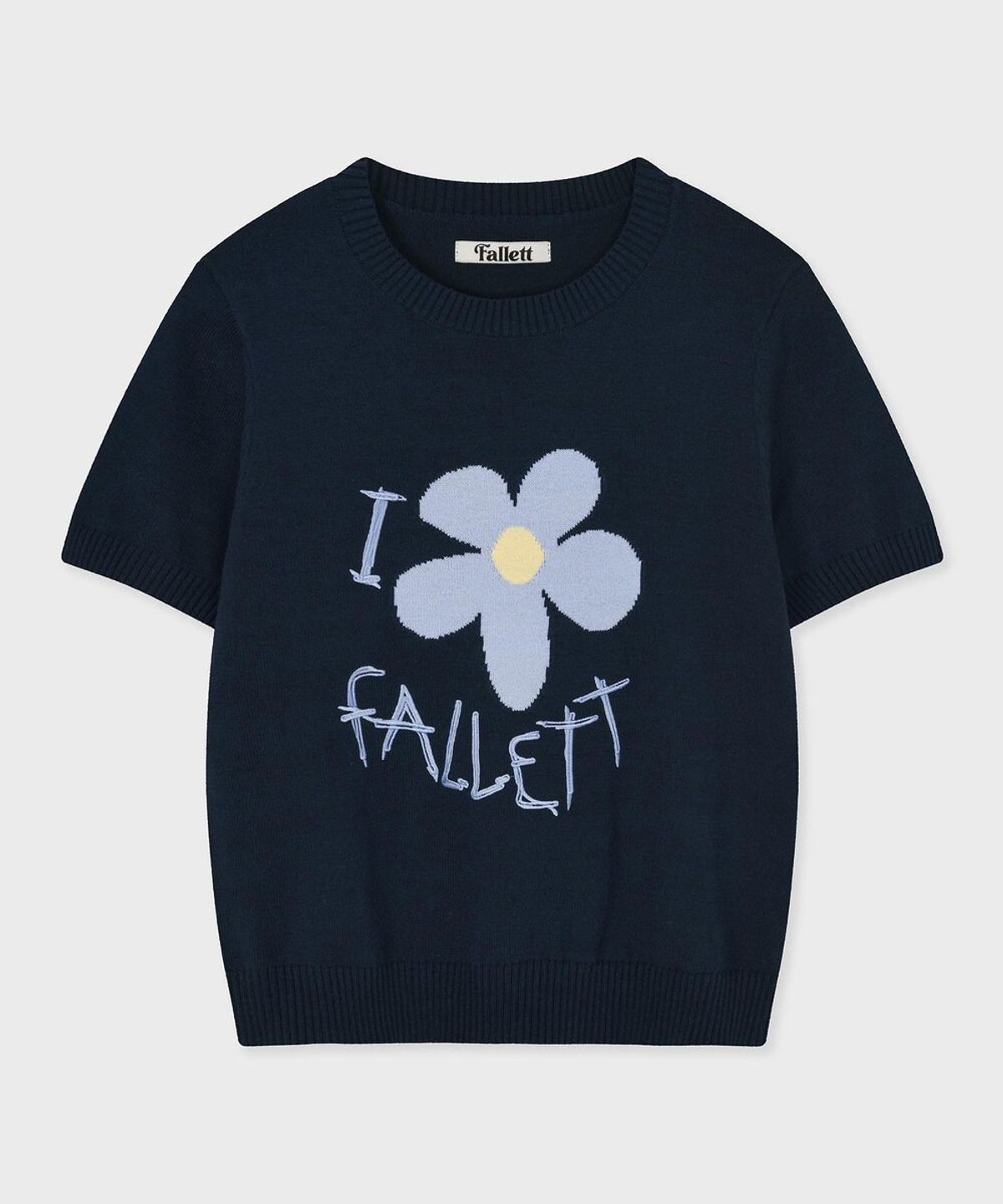팔렛(FALLETT) 드로잉 플라워 반팔 니트 네이비