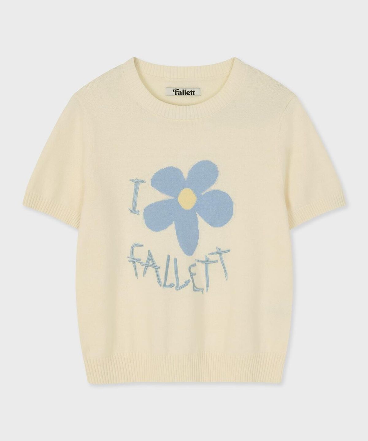 팔렛(FALLETT) 드로잉 플라워 반팔 니트 아이보리