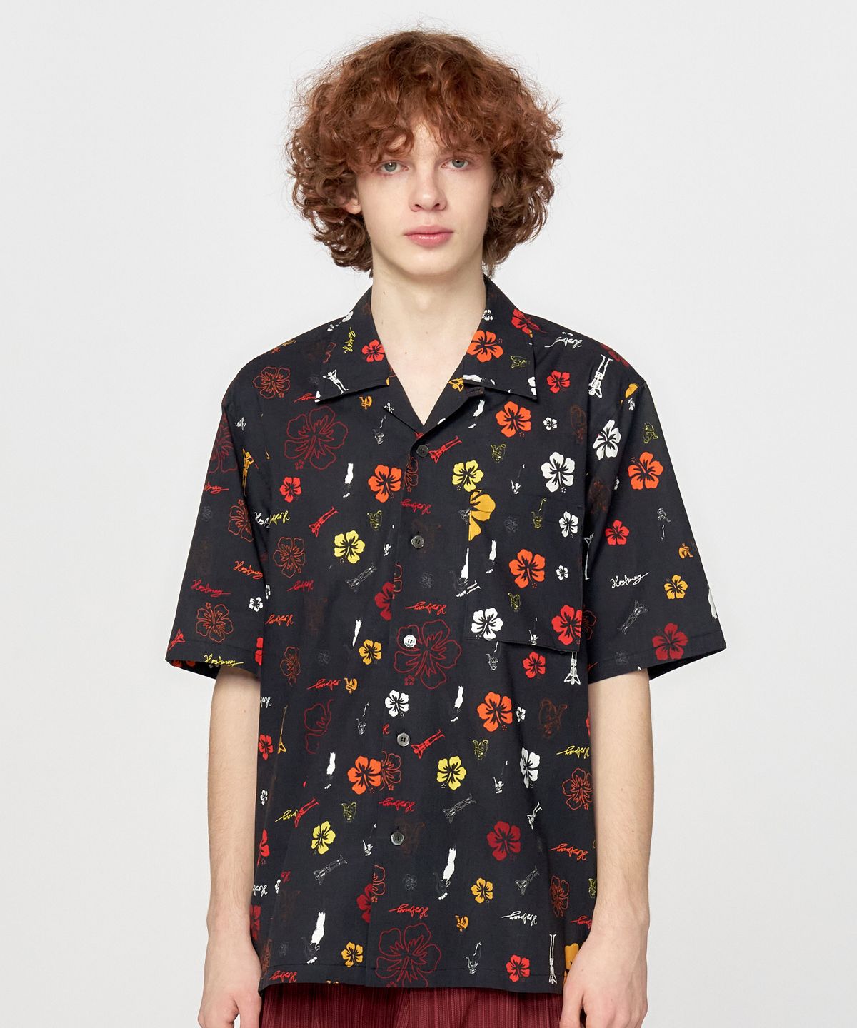 홍우성(HONGWOOSUNG) Hawaiian Print Opencollar Shirt_Black