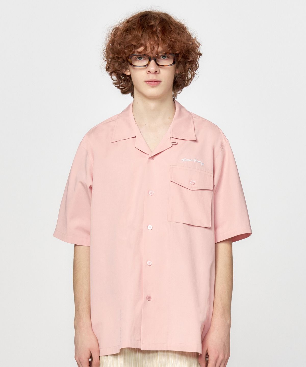 홍우성(HONGWOOSUNG) Embroidery Skull Open Collar Shirt_Pink