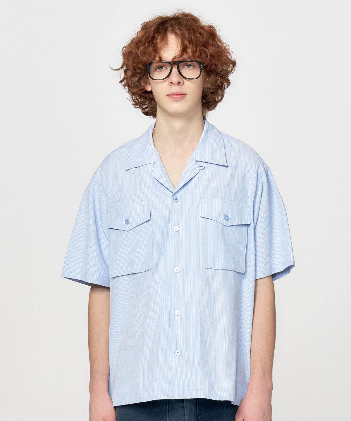 홍우성(HONGWOOSUNG) Pinstripe Seersucker Shirt_Sky Blue