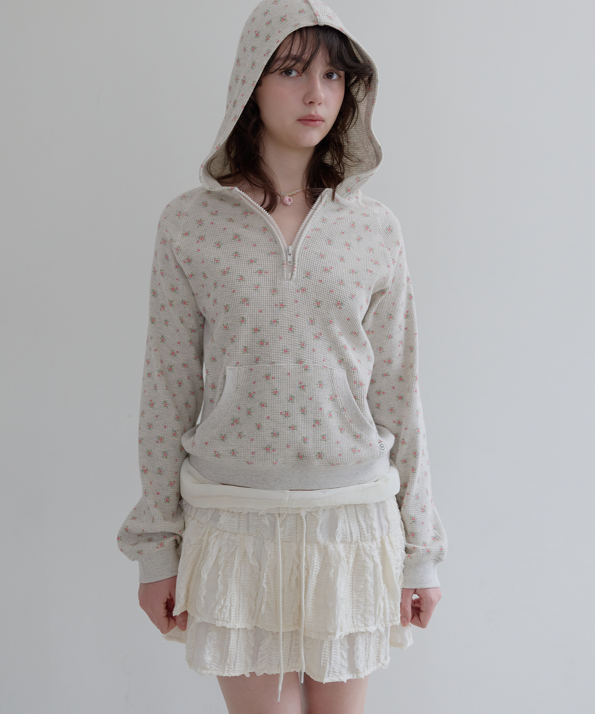 펀프롬펀(FUNFROMFUN) Bloom Waffle Half-Zip (Melange grey)