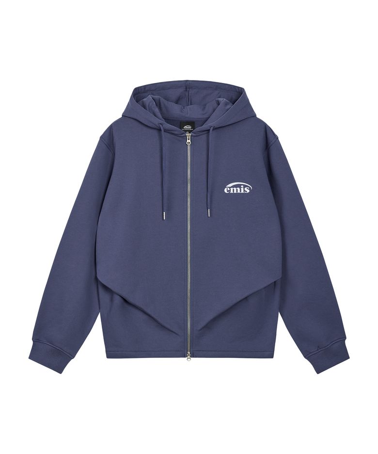 TUCK DETAILED HOOD ZIP-UP-BLUE