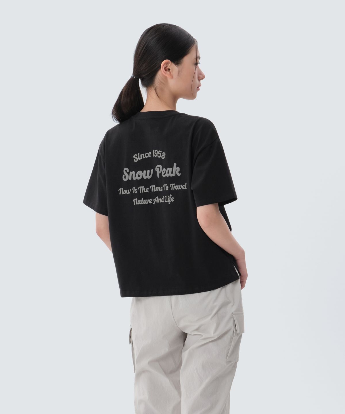 스노우피크 어패럴(SNOWPEAK APPAREL) 에어로쿨 여성 컬러 세미크롭 반팔 티셔츠 (S25MWFTS77) Black