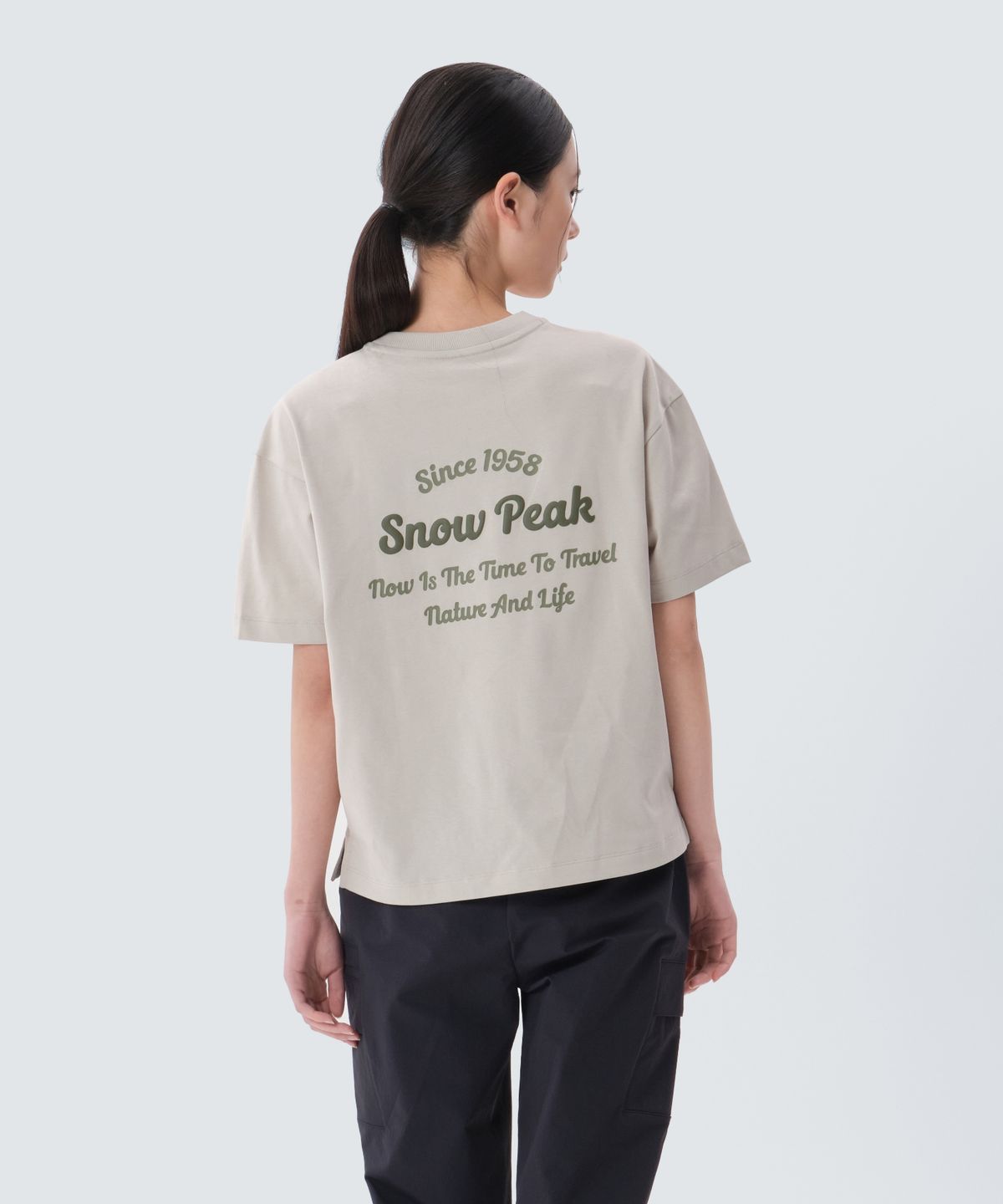 스노우피크 어패럴(SNOWPEAK APPAREL) 에어로쿨 여성 컬러 세미크롭 반팔 티셔츠 (S25MWFTS77) Light Beige