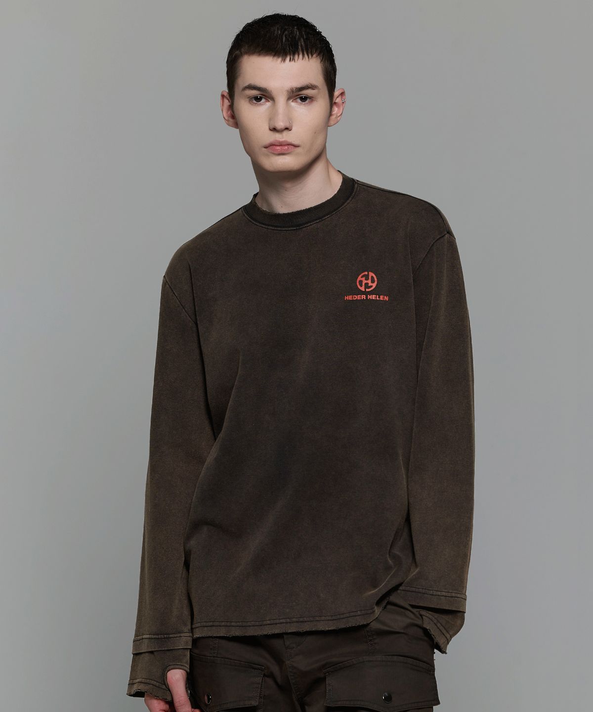 헤더헬렌(HEDER HELEN) Brown washed damage long-T