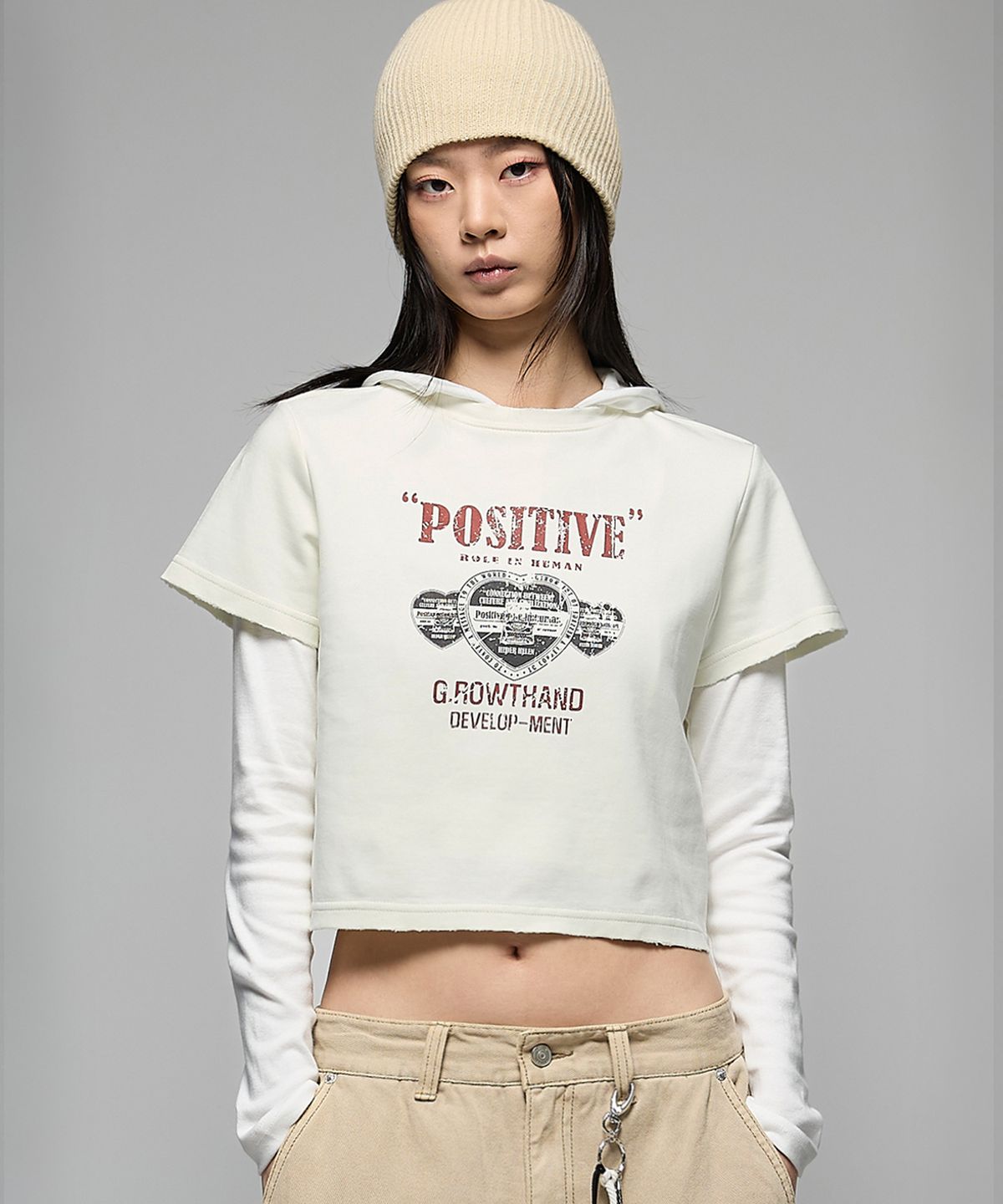 헤더헬렌(HEDER HELEN) (W) Positive damage crop half-T white