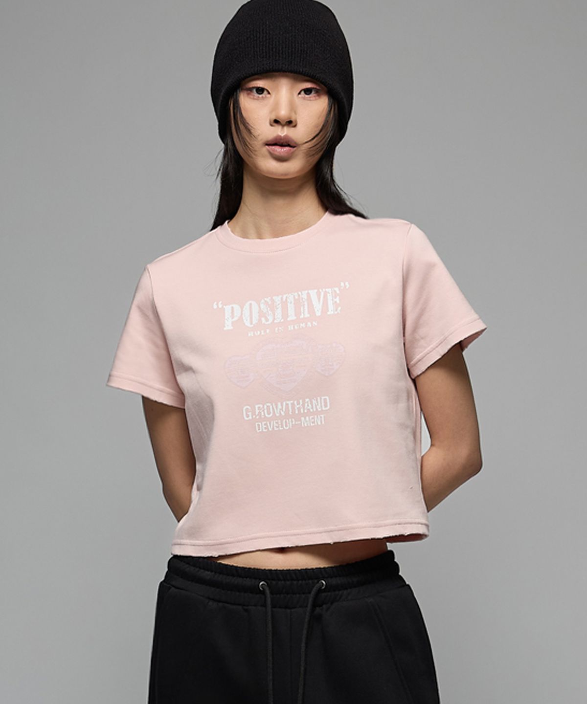 헤더헬렌(HEDER HELEN) (W) Positive damage crop half-T pink
