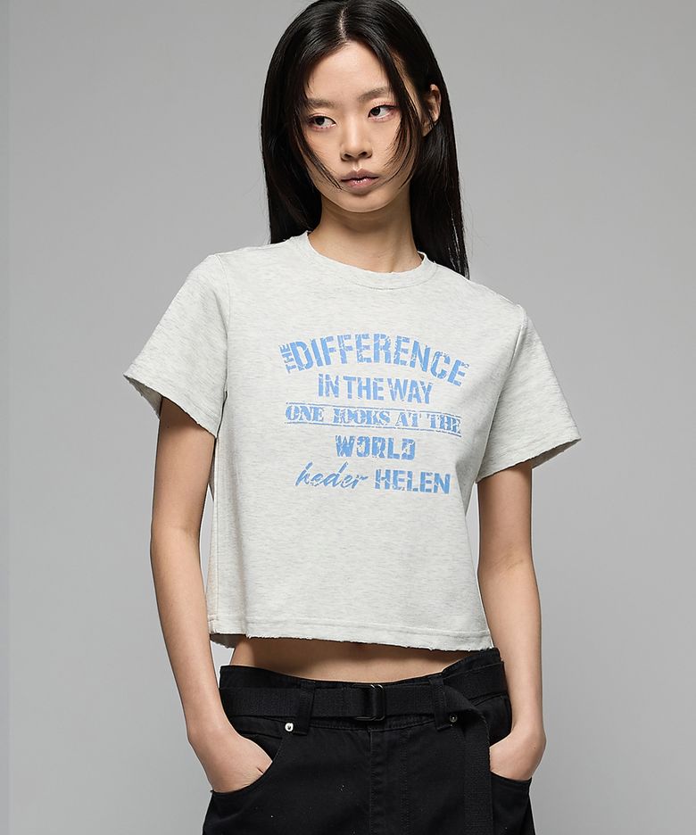 (W) Difference damage crop half-T melange grey