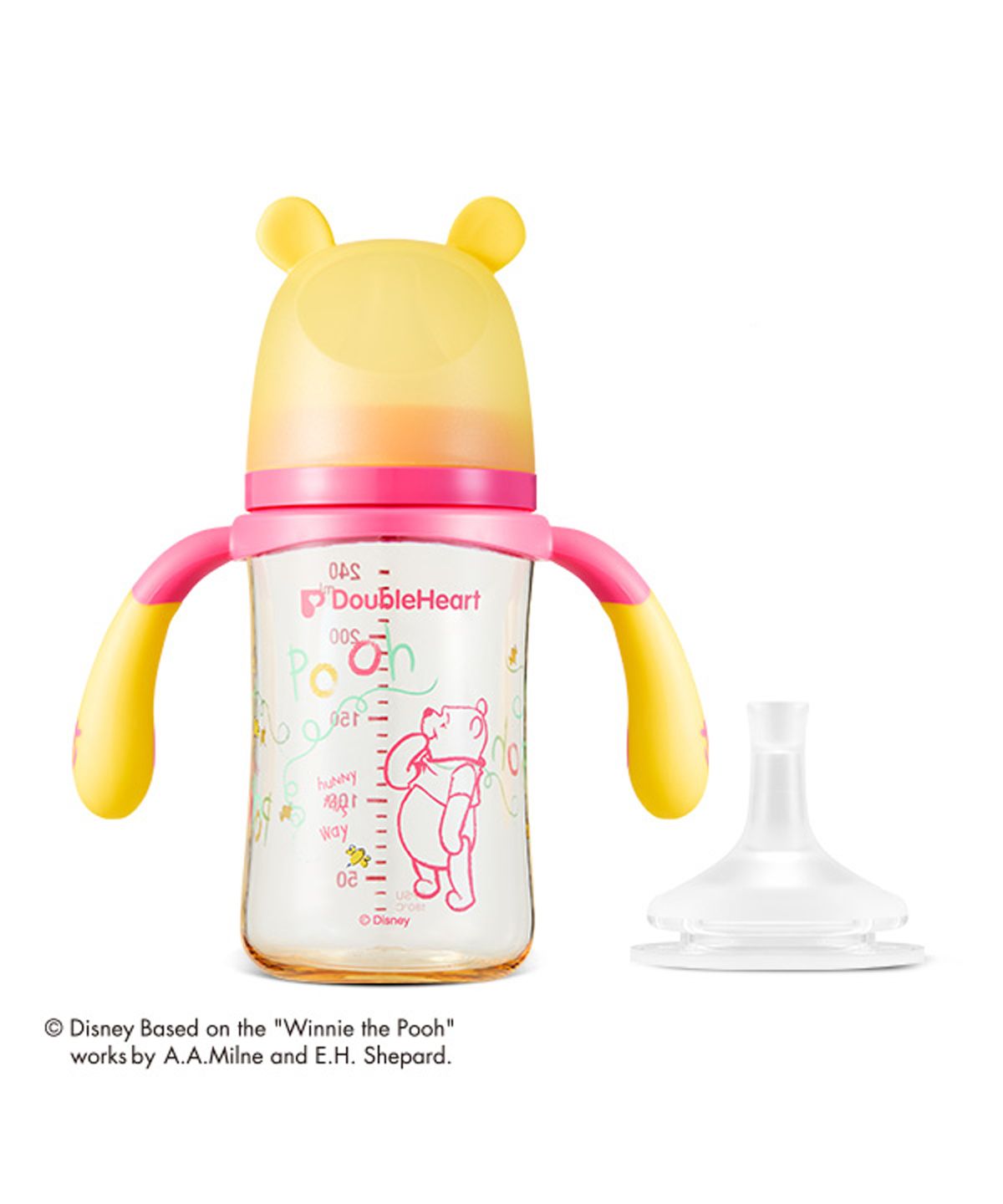 더블하트(DOUBLEHEART) 모유실감 3세대 PPSU 디즈니 푸우 240ml 빨대꼭지Set (젖병+핸들+빨대꼭지)