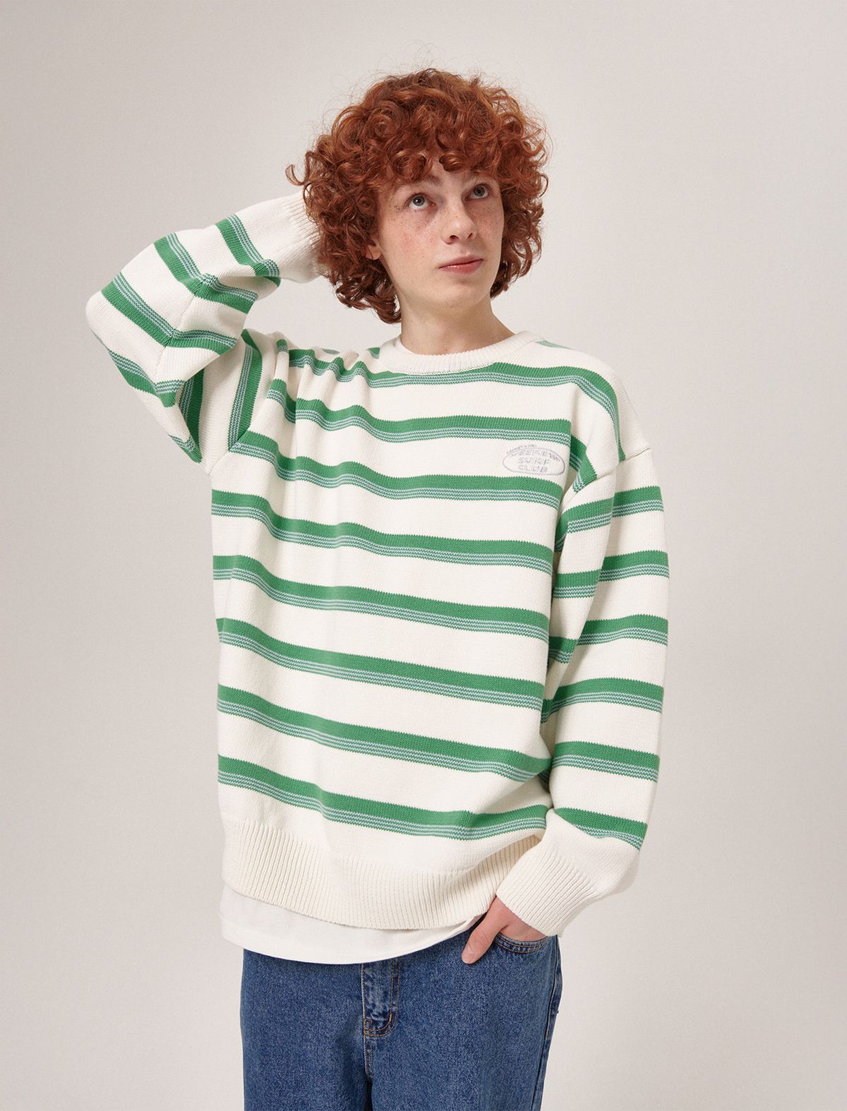 플랫웨이브 인 서울(FLATWAVE IN SEOUL) Aav Stripe Vintage Cotton Round Knit Ivory