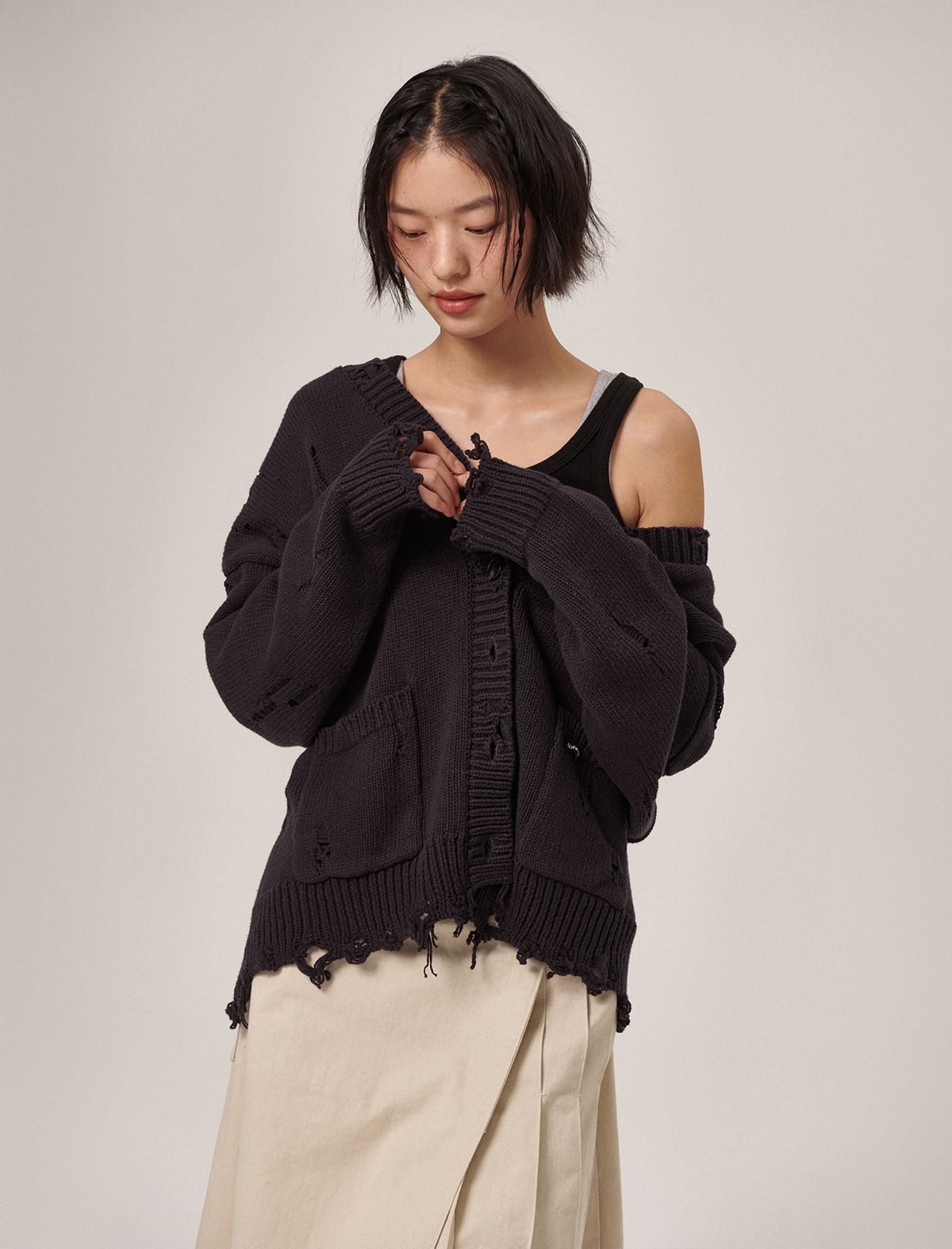 플랫웨이브 인 서울(FLATWAVE IN SEOUL) Xaos Vintage Cotton Cardigan Dark Navy