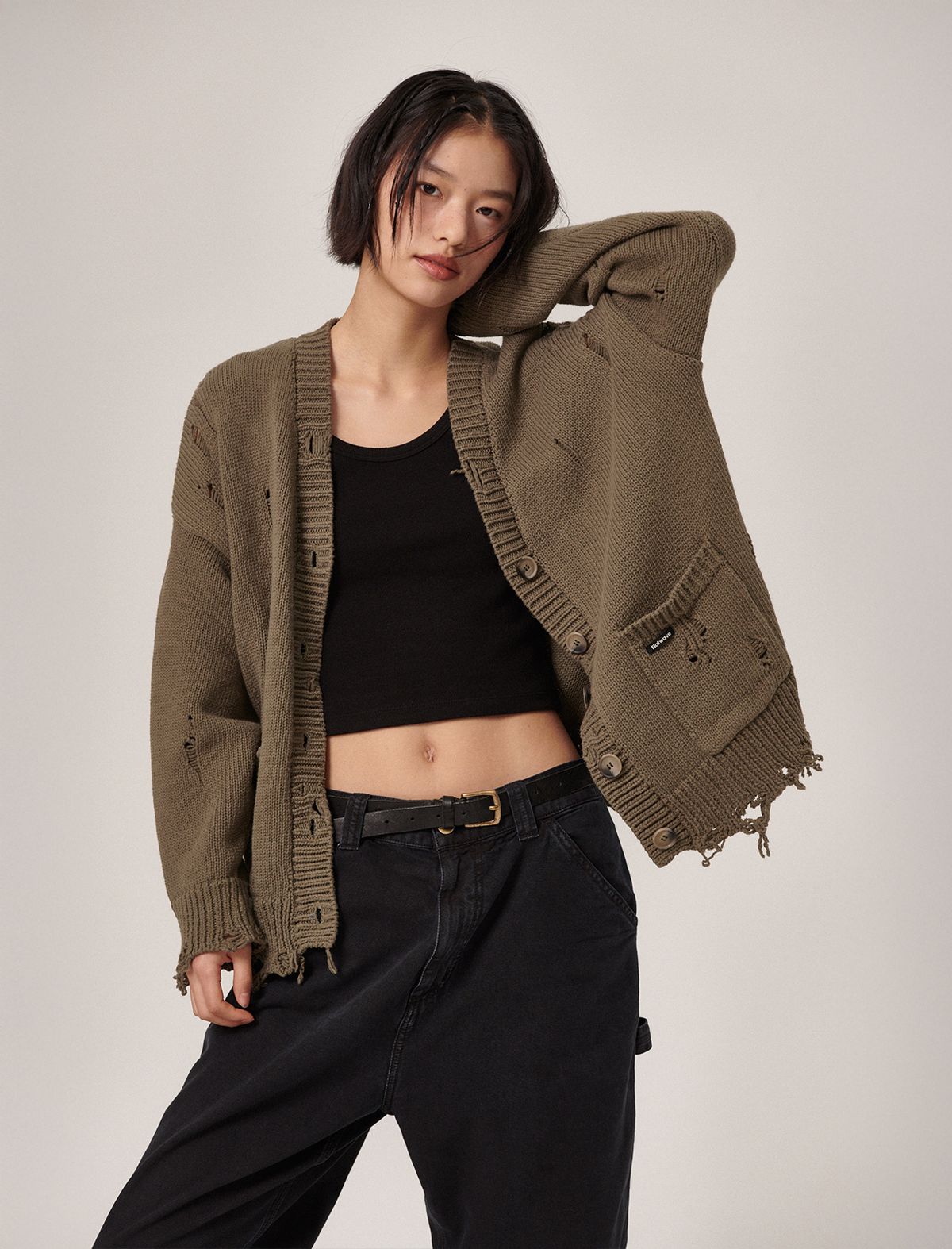 플랫웨이브 인 서울(FLATWAVE IN SEOUL) Xaos Vintage Cotton Cardigan Khaki