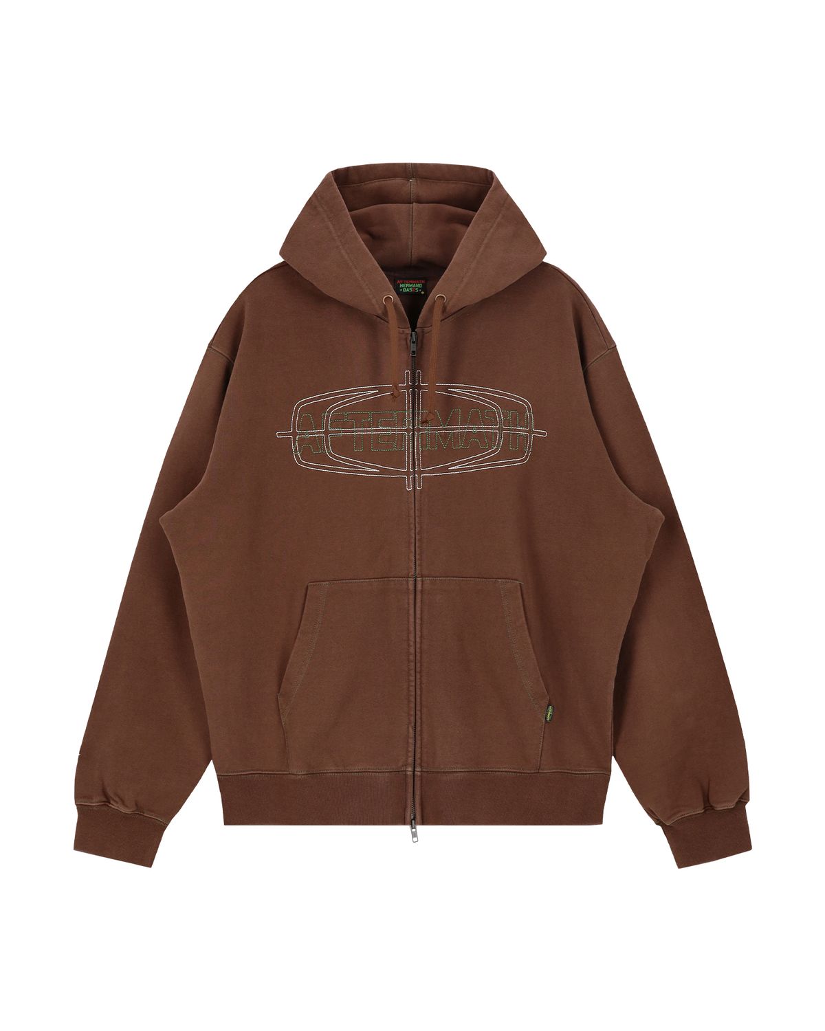 애프터매스(AFTERMATH) CONTRAST STITCH ZIP UP HOODIE (BROWN)