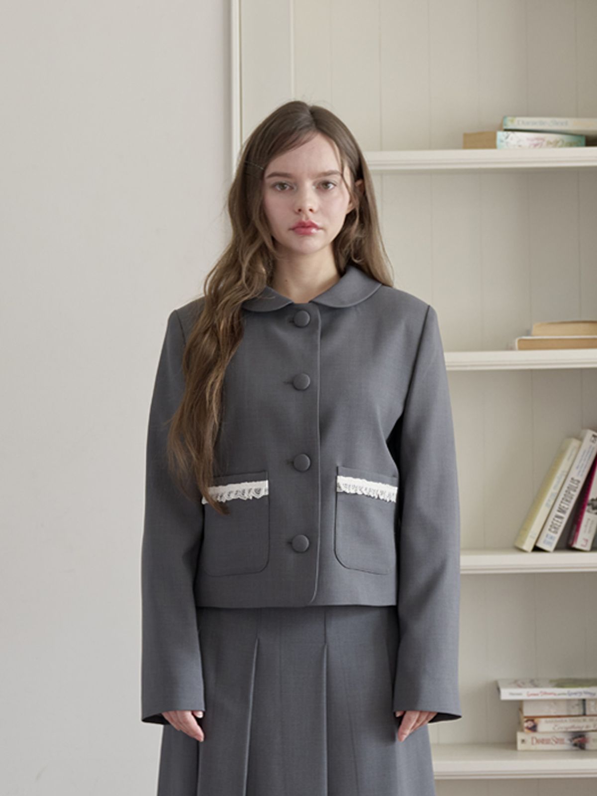 미에르꼴레스(MIERCOLES) LACE POCKET JACKET [gray]