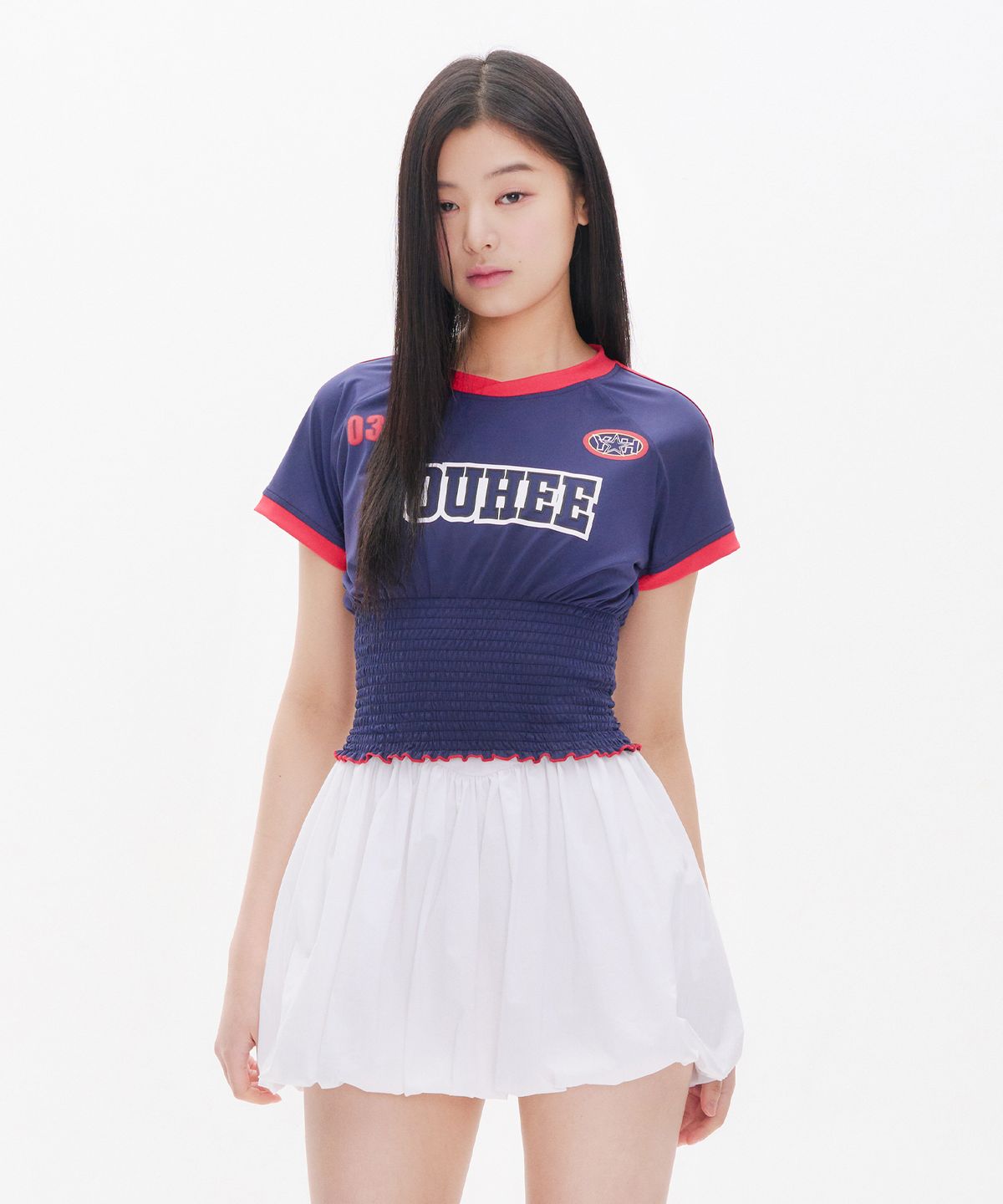 유희(YOUHEE) GRAPHIC TRACK JERSEY SMOKING T-SHIRT NAVY