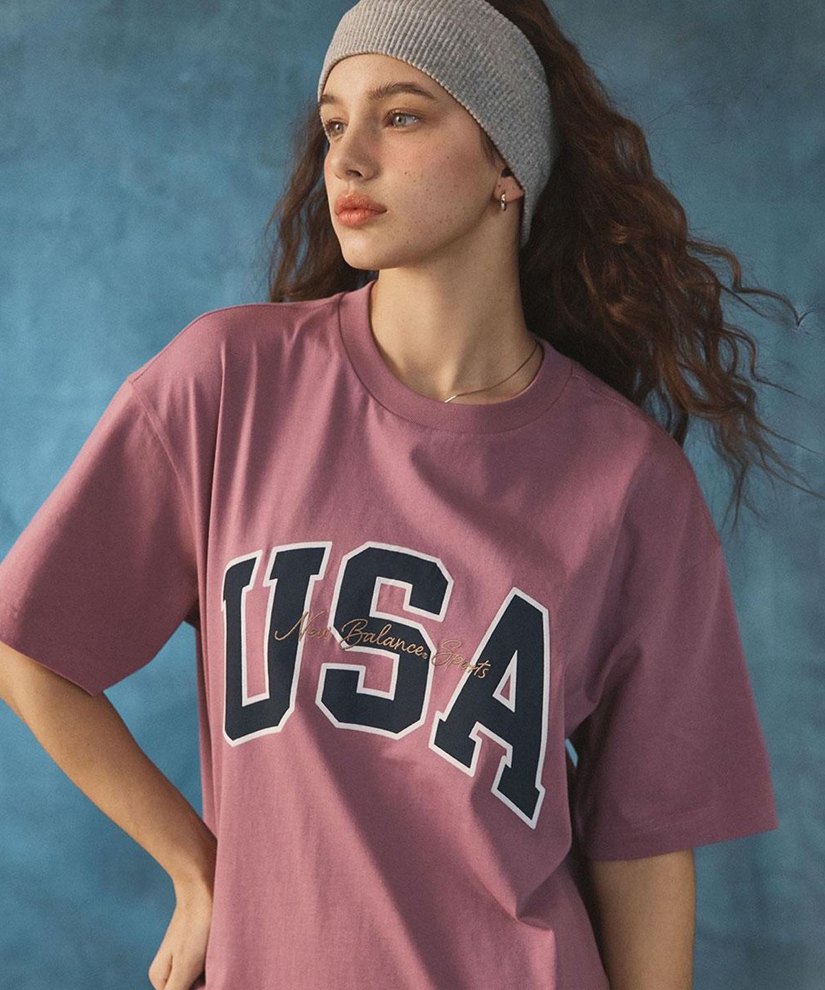 뉴발란스(NEW BALANCE) NBNEF2A053 / 남녀공용 USA 클래식 반팔티 (PINK)
