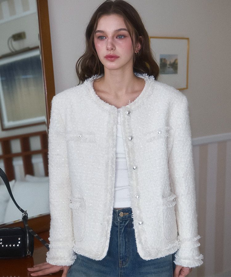 【RoseFrantz】Glory Wool Tweed Jacket ツイードジャケット MUSINSA | ROSÉ FRANTZ Glory Wool Tweed Jacket [Ivory]