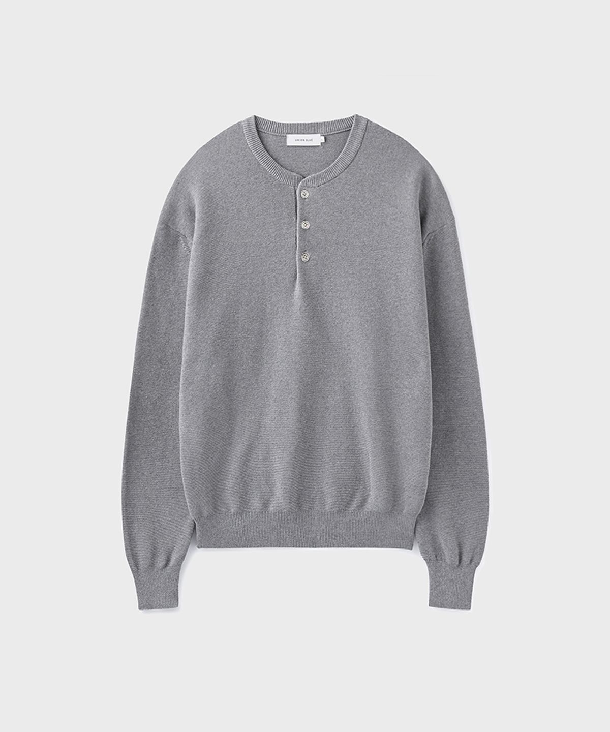 유니온블루(UNION BLUE) HARD TWIST HENLEY-NECK KNIT [MELANGE GRAY]