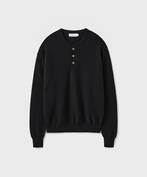HARD TWIST HENLEY-NECK KNIT [BLACK]