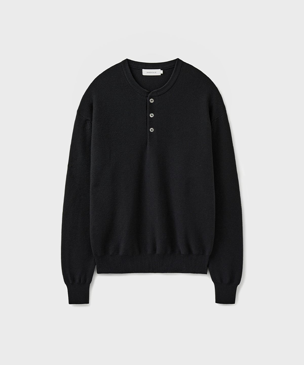 유니온블루(UNION BLUE) HARD TWIST HENLEY-NECK KNIT [BLACK]