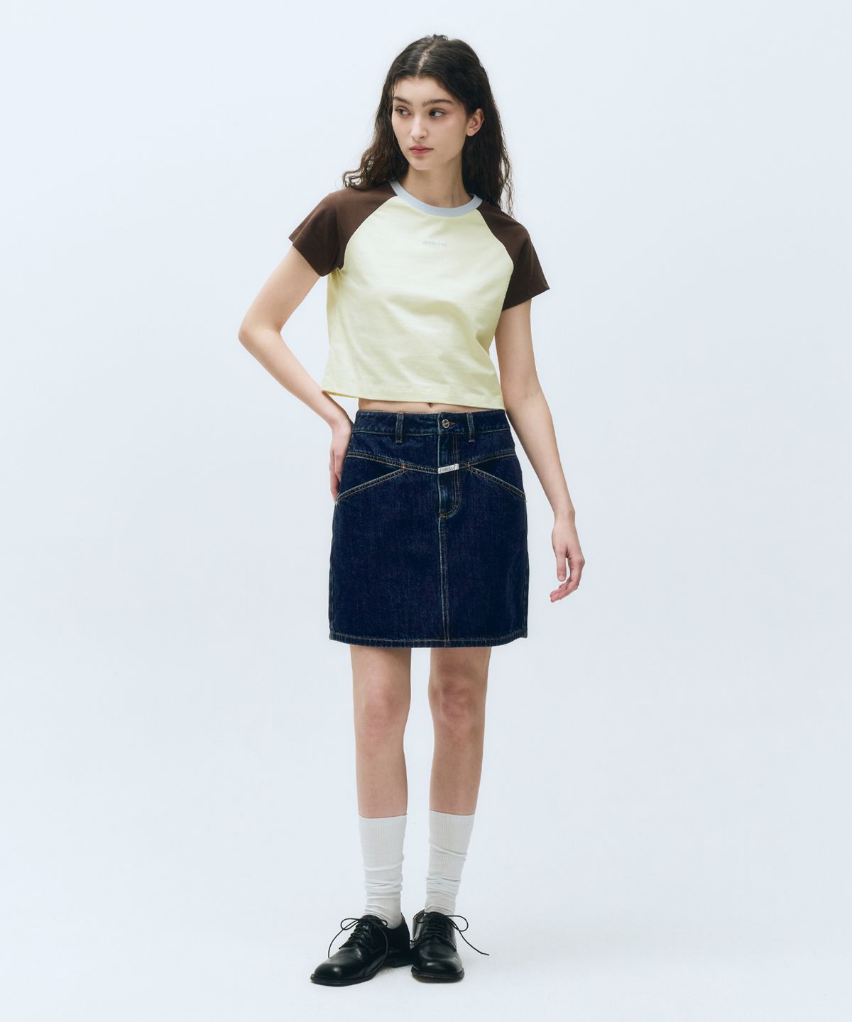 마리떼 프랑소와 저버(MARITHÉ + FRANҪOIS GIRBAUD) W STRAIGHT DENIM MINI SKIRT dark blue