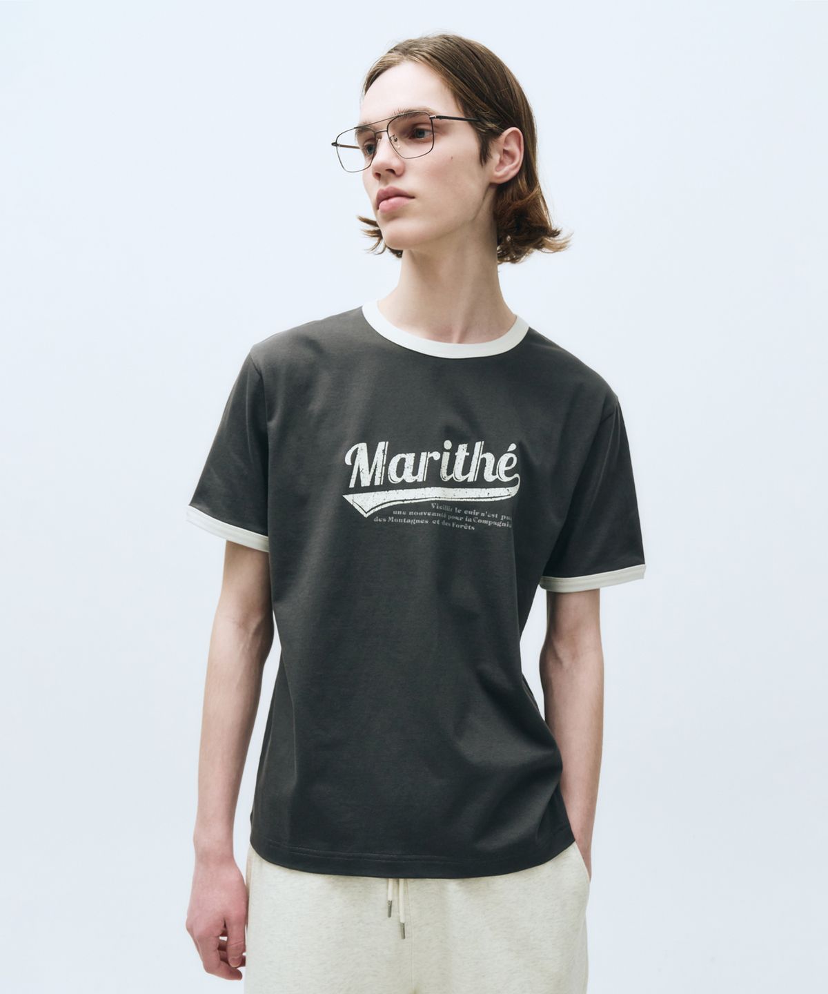 마리떼 프랑소와 저버(MARITHÉ + FRANҪOIS GIRBAUD) VINTAGE BASEBALL RINGER TEE charcoal