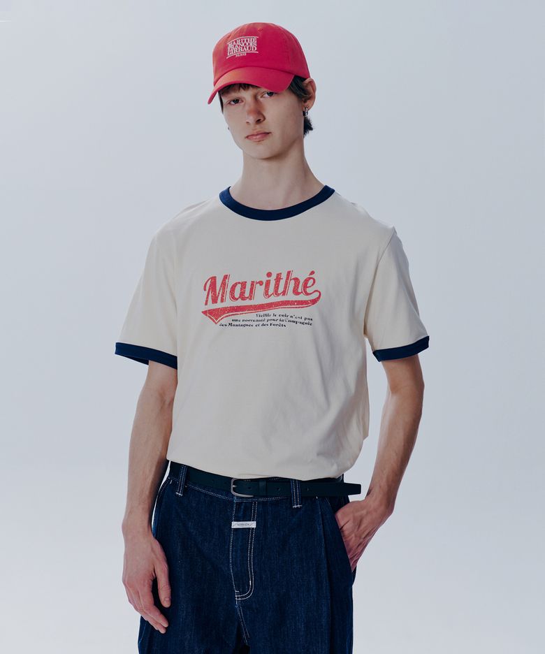 VINTAGE BASEBALL RINGER TEE ivory