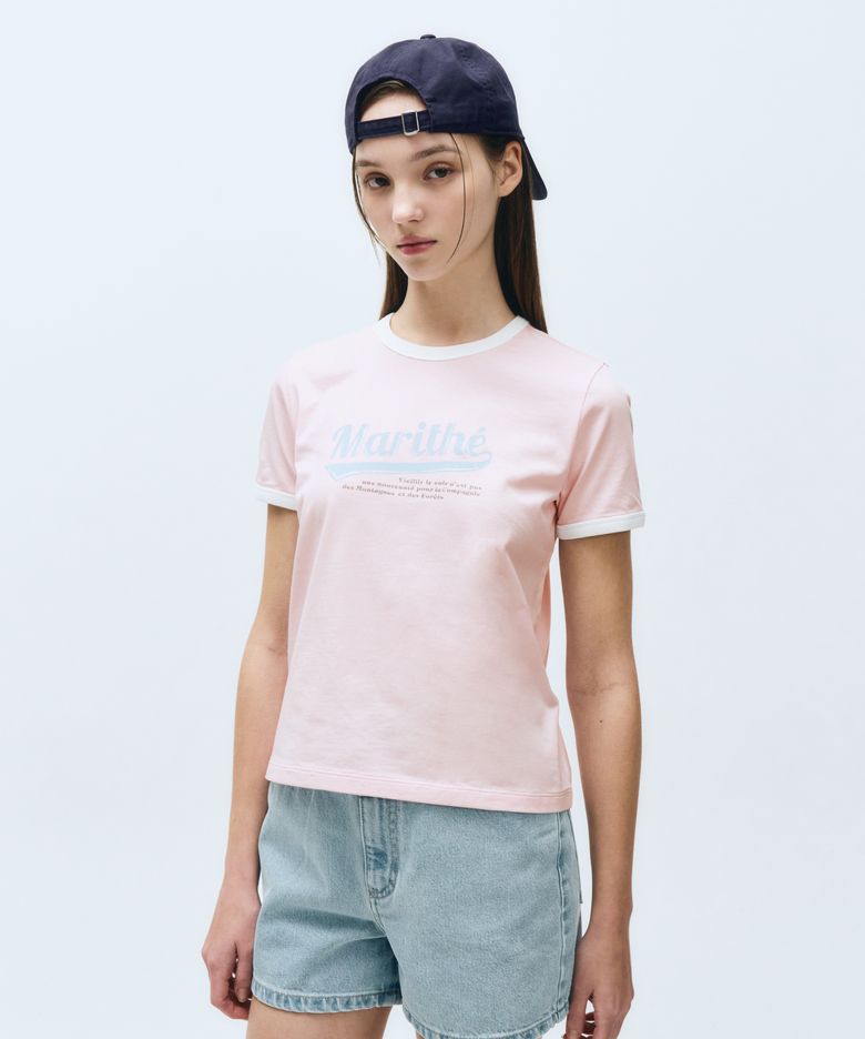 W VINTAGE BASEBALL RINGER TEE pink