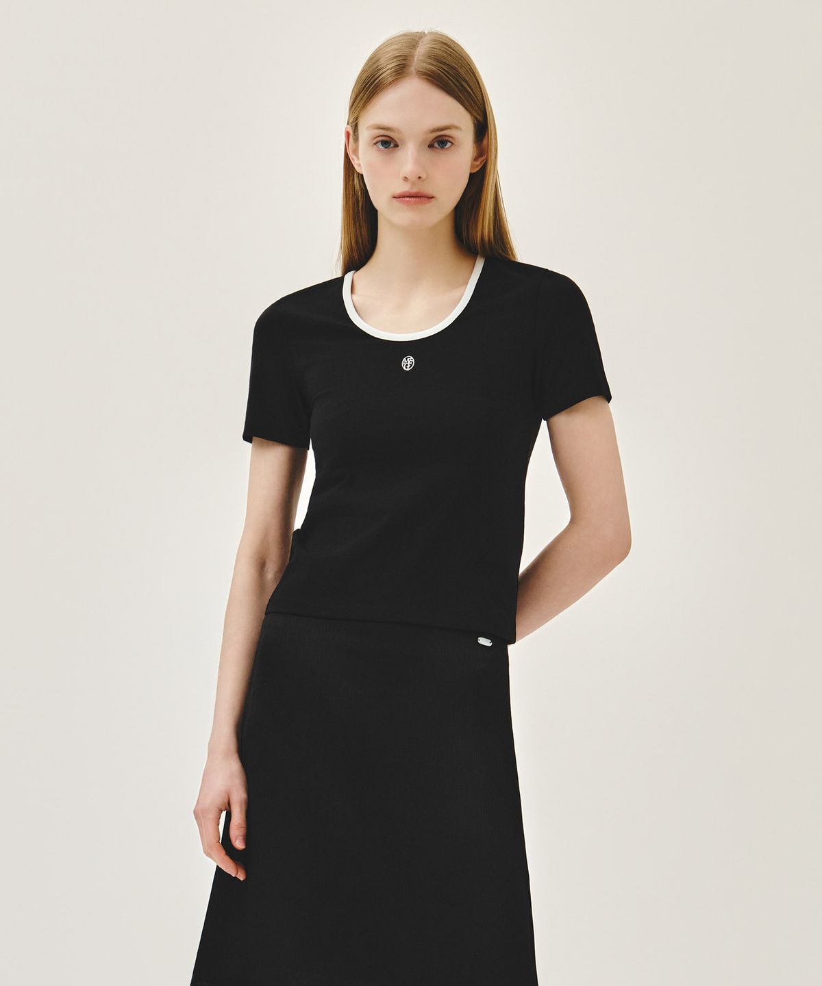 마리떼 프랑소와 저버(MARITHÉ + FRANҪOIS GIRBAUD) W DEEP NECK RINGER TEE white / black