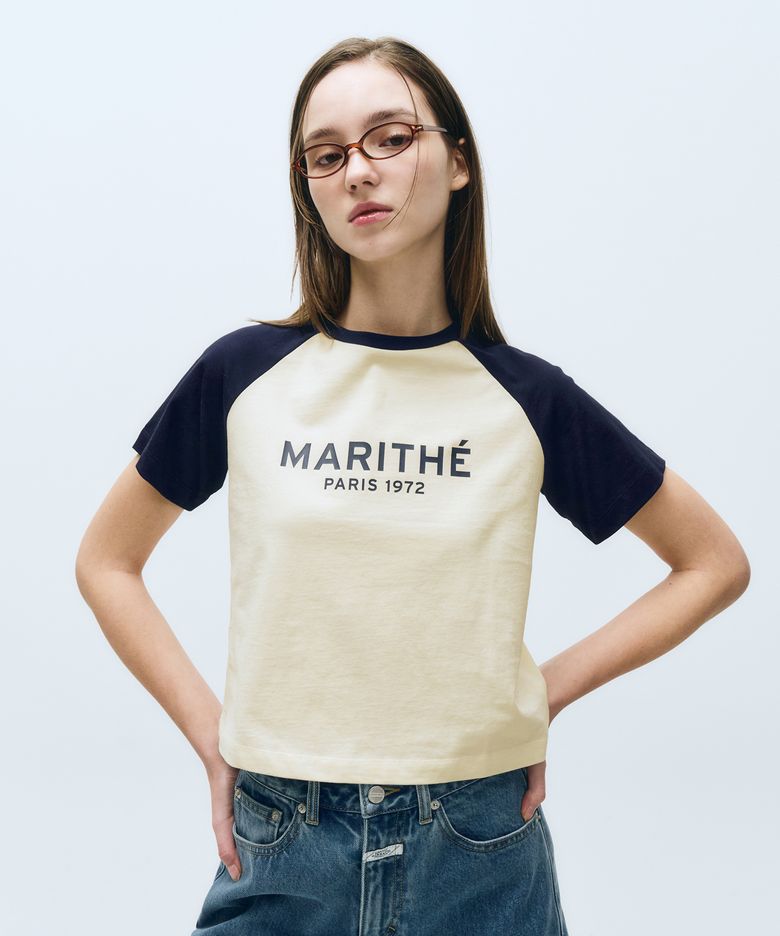 W REGULAR LOGO RAGLAN CROP TEE navy