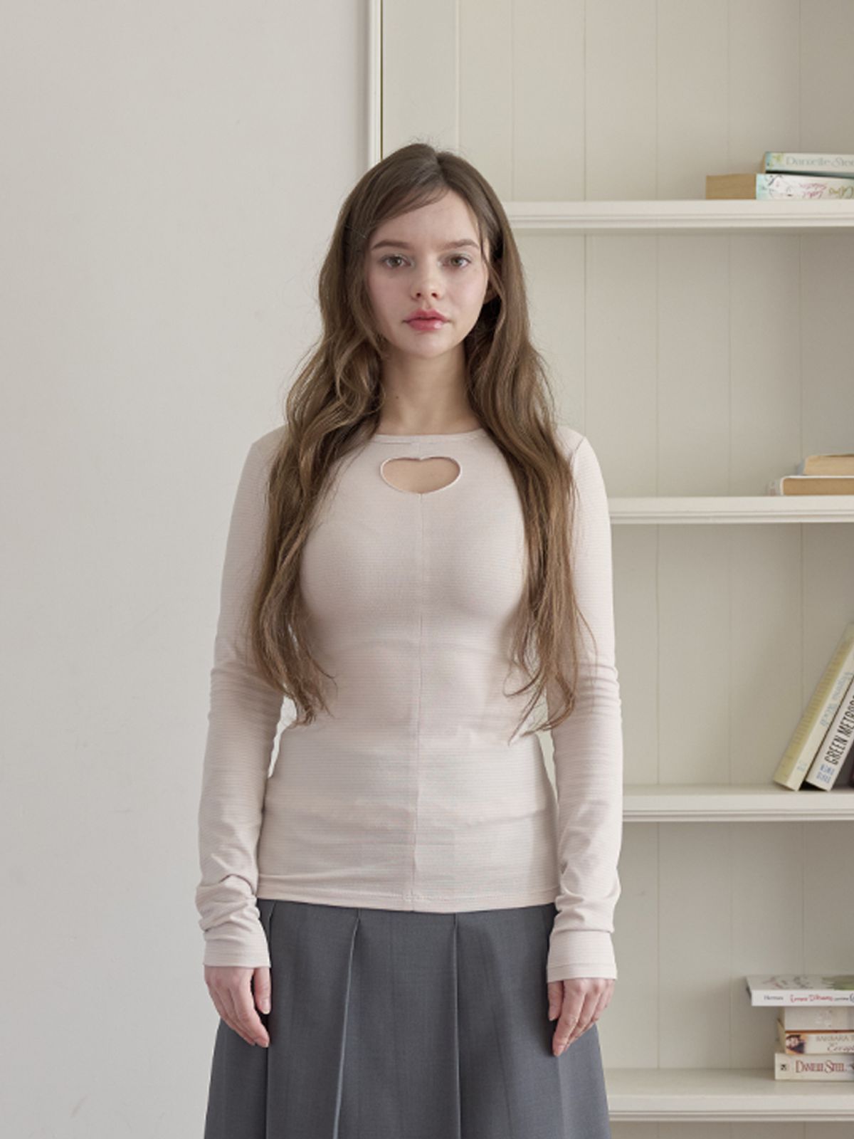 미에르꼴레스(MIERCOLES) HEART CUT-OUT LONG SLEEVE T-SHIRT [pink]