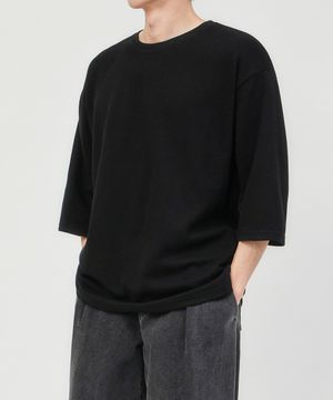 특양면 오버핏 크루넥 7부 티셔츠 블랙