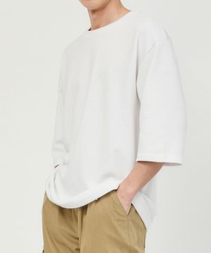 특양면 오버핏 크루넥 7부 티셔츠 화이트