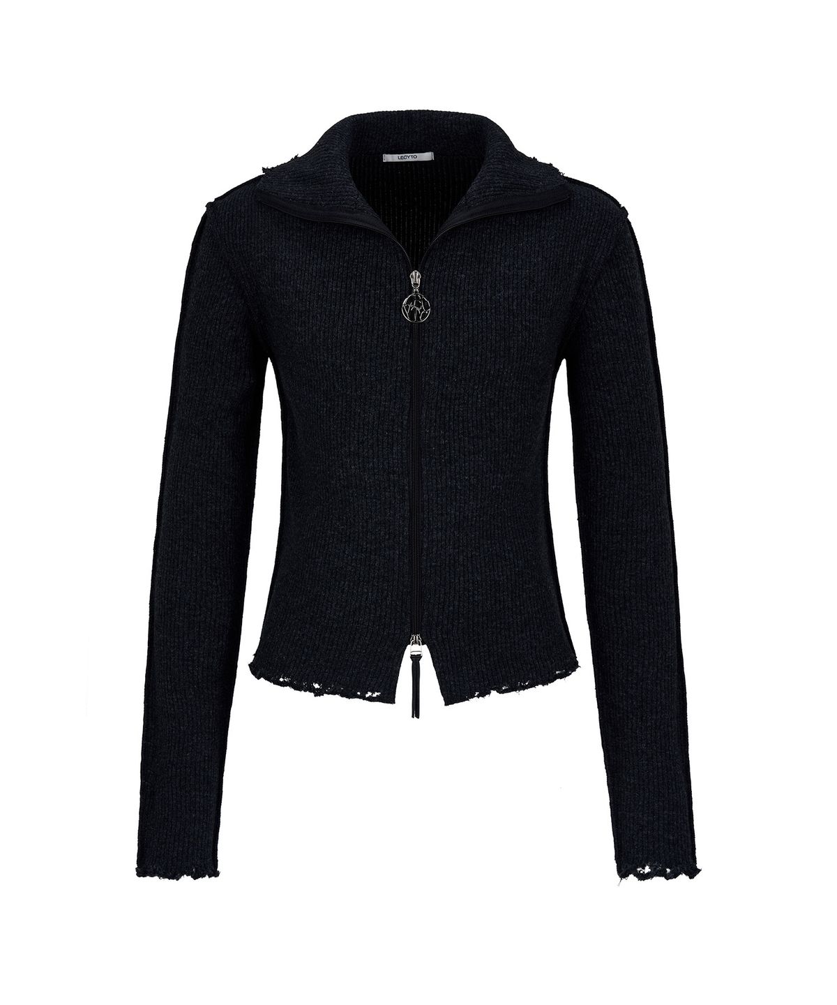 레씨토(LECYTO) Destroyed Lip Knit Zip-Up_[Charcoal]