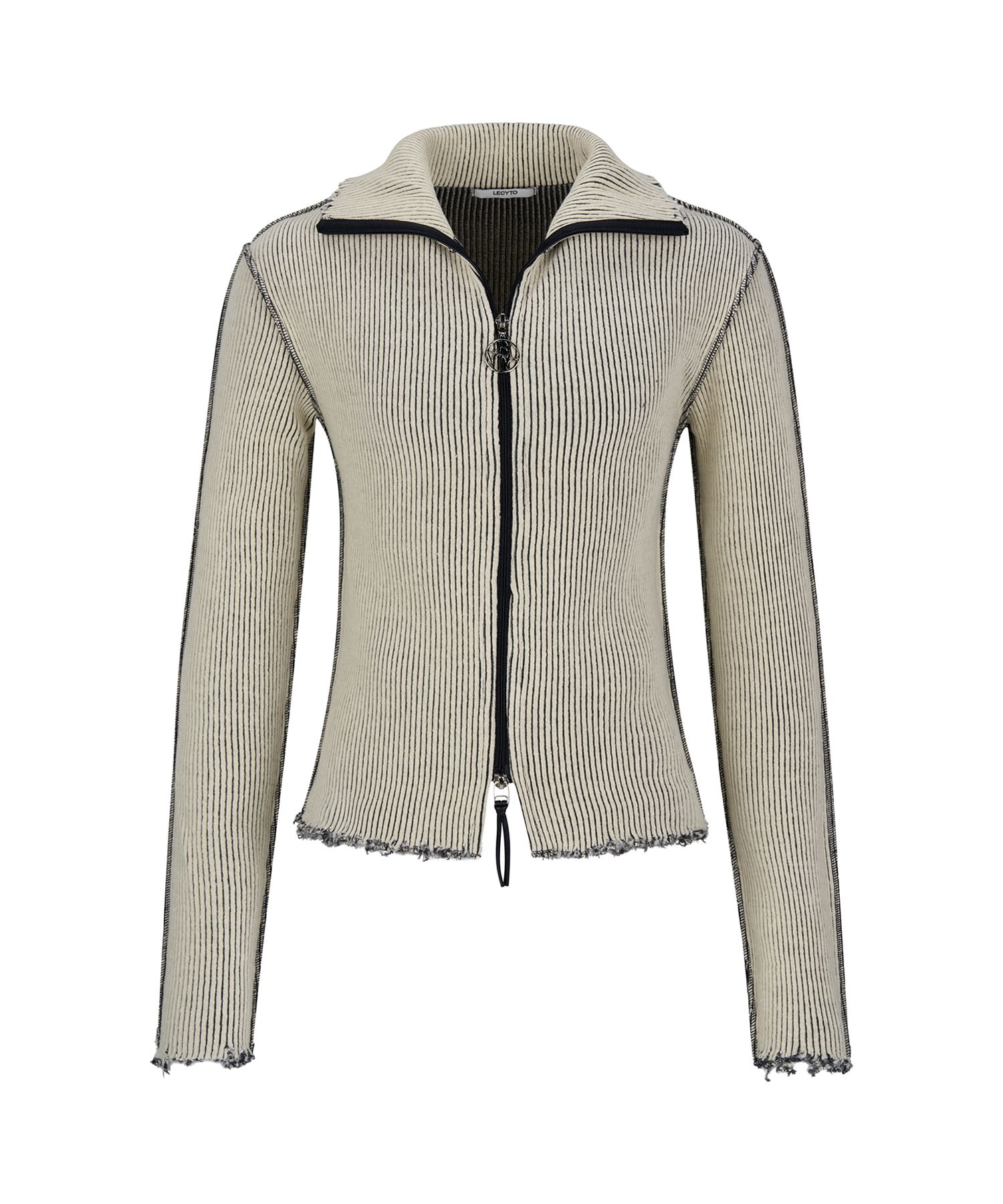 MUSINSA | LECYTO Destroyed Lip Knit Zip-Up_[Ivory]