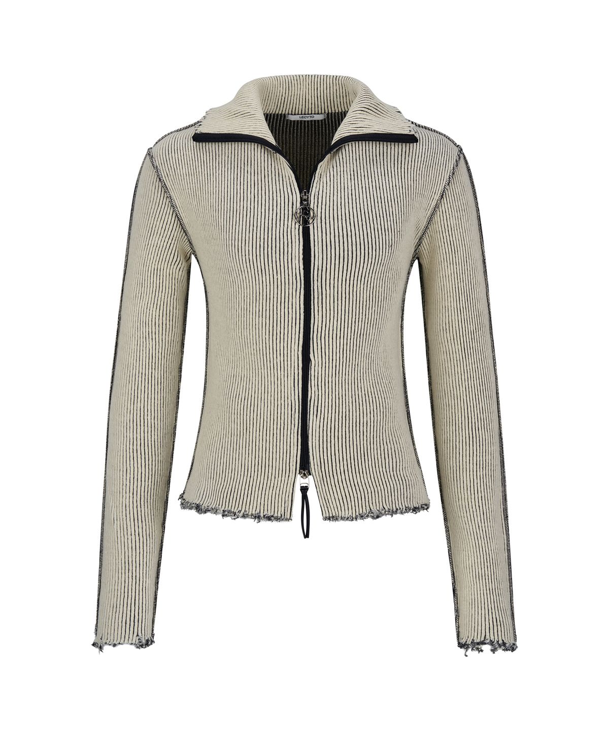 레씨토(LECYTO) Destroyed Lip Knit Zip-Up_[Ivory]