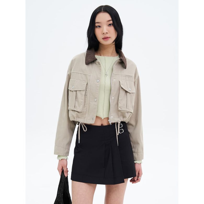 칼라 배색 코튼 다잉 트러커  베이지