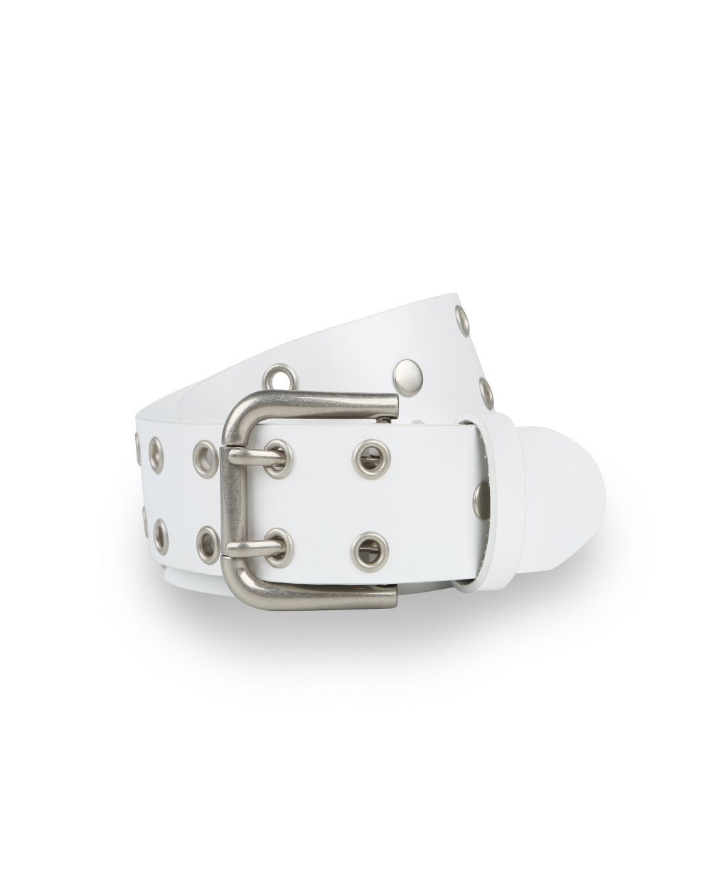 White Double Hole Belt White Holes Row Silver Grommets Bonded