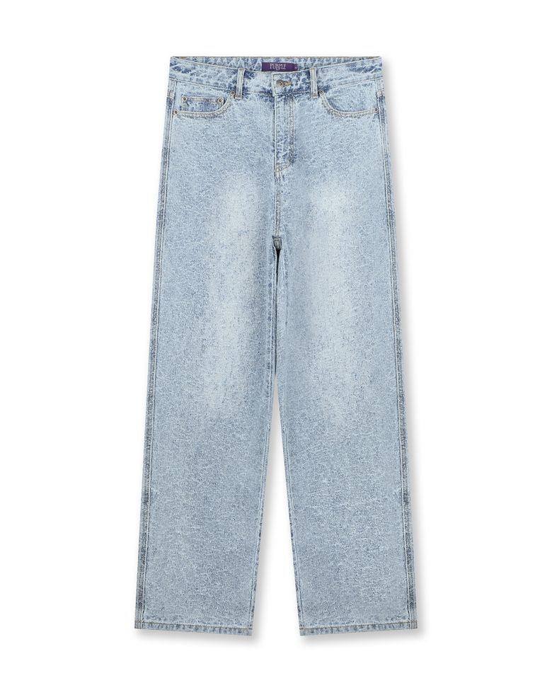DISTRESSED WASHED TAPERED JEANS LIGHT WASHED