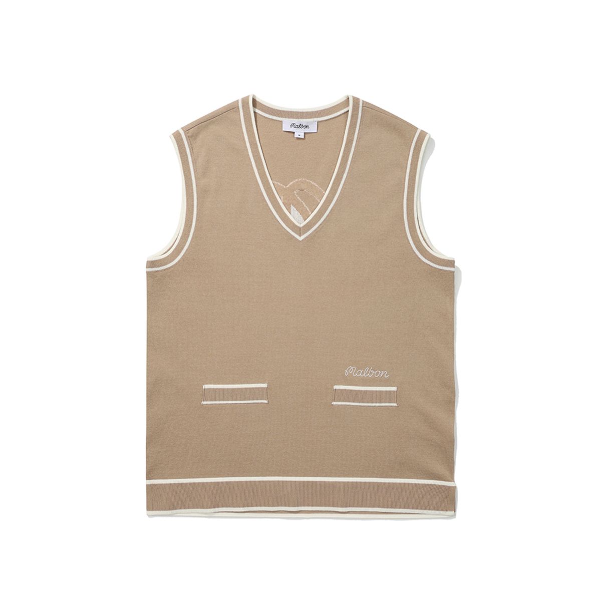 말본 골프(MALBON GOLF) 로고 포인트 조직감 니트 베스트 BEIGE (WOMAN)