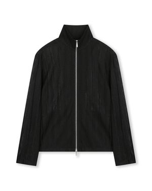 SEE-THROUGH JACQUARD HIGH NECK ZIP-UP BLACK