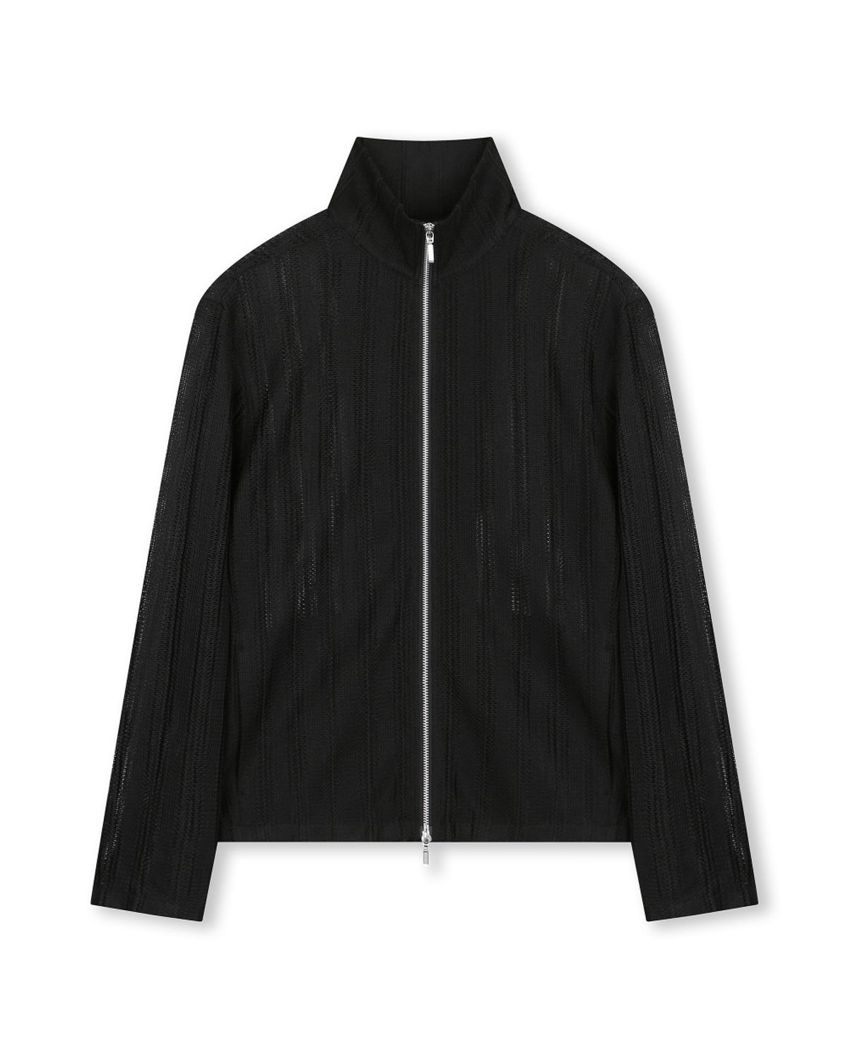 비슬로우(BESLOW) SEE-THROUGH JACQUARD HIGH NECK ZIP-UP BLACK