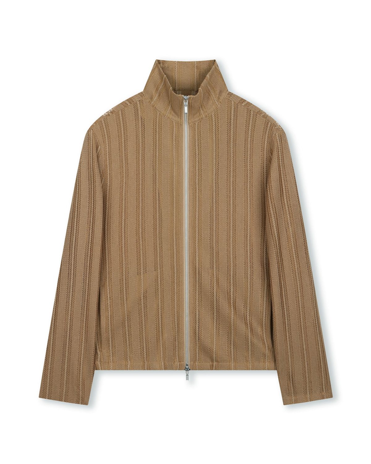 비슬로우(BESLOW) SEE-THROUGH JACQUARD HIGH NECK ZIP-UP BEIGE